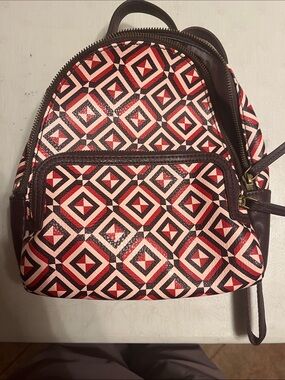 Fossil Felicity Red Geometric Mini Backpack in Red, Black & Creamy Pink